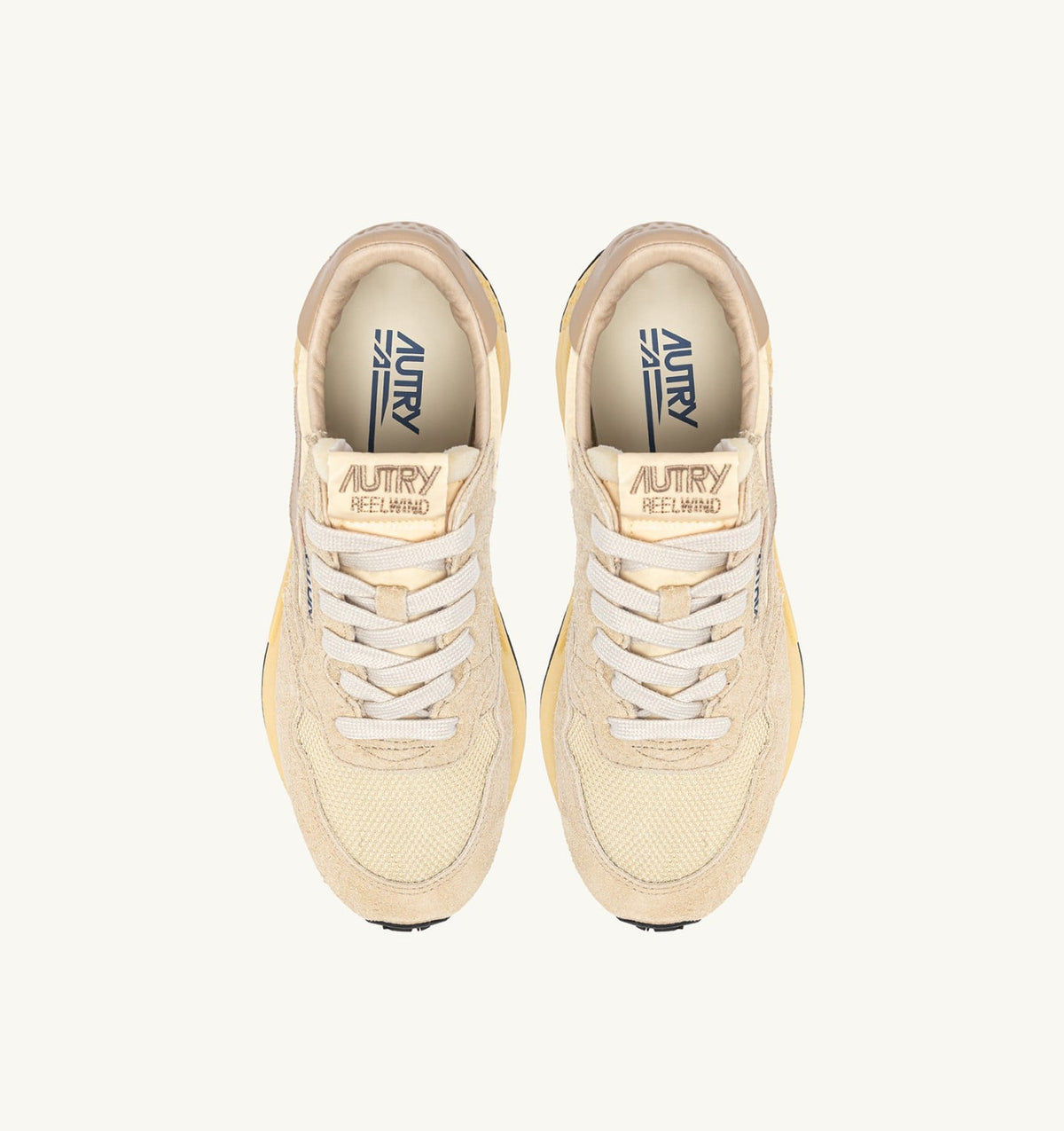 AUTRY Woman REELWIND LOW SNEAKERS IN ECRU AND WHITE PEPPER NYLON AND SUEDE