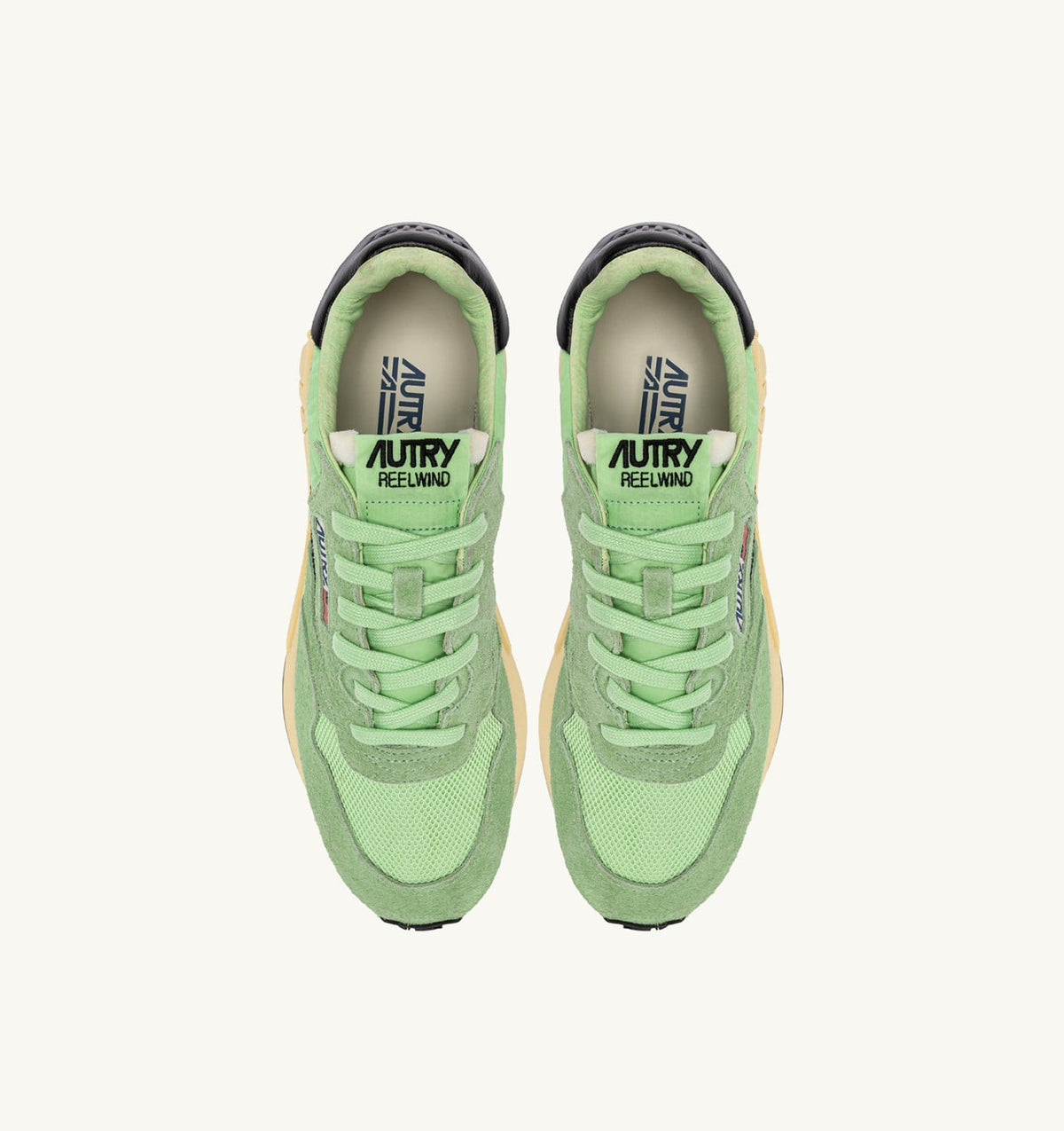 AUTRY Woman REELWIND LOW SNEAKERS IN PISTACHIO AND BLACK NYLON AND SUEDE
