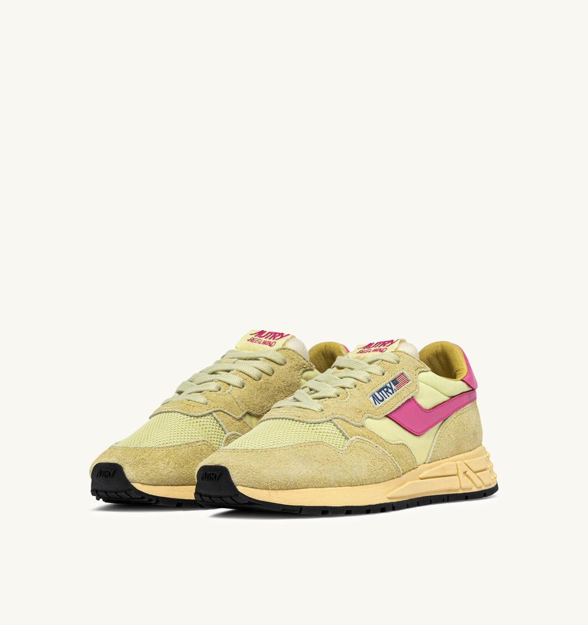 AUTRY Woman REELWIND LOW SNEAKERS IN STRAW AND CHATEAU ROSE NYLON AND SUEDE