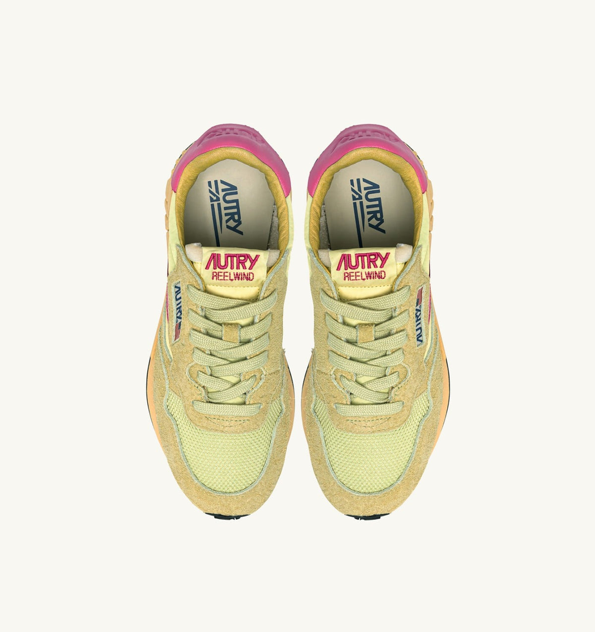 AUTRY Woman REELWIND LOW SNEAKERS IN STRAW AND CHATEAU ROSE NYLON AND SUEDE