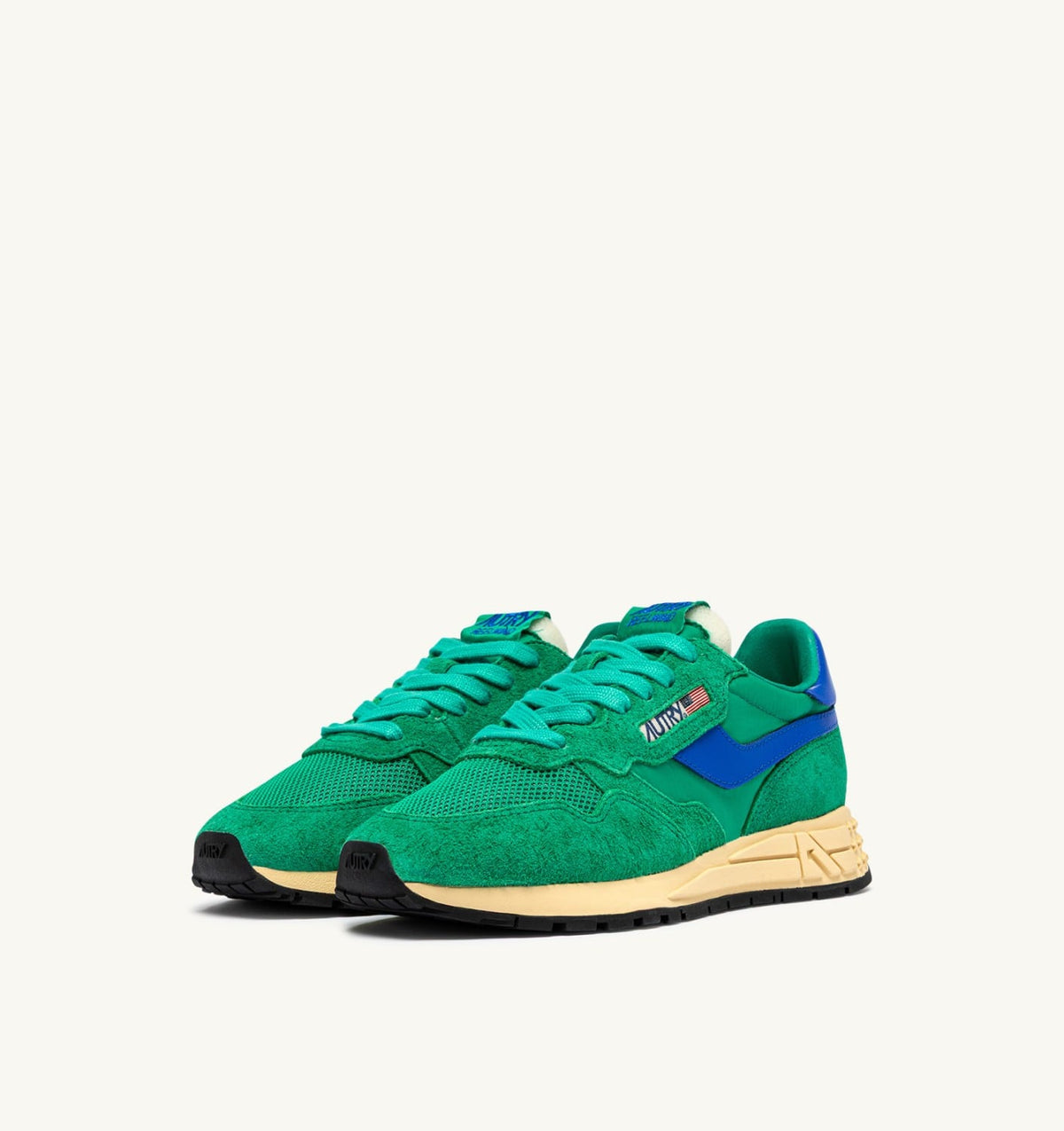 AUTRY Woman REELWIND LOW SNEAKERS IN EMERALD AND DAZZLING BLUE NYLON AND SUEDE
