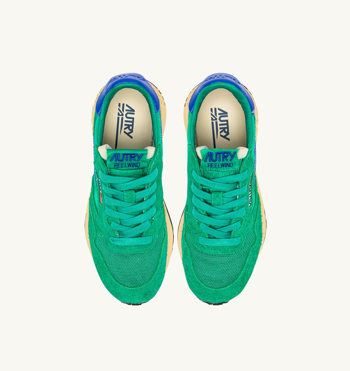 AUTRY Woman REELWIND LOW SNEAKERS IN EMERALD AND DAZZLING BLUE NYLON AND SUEDE
