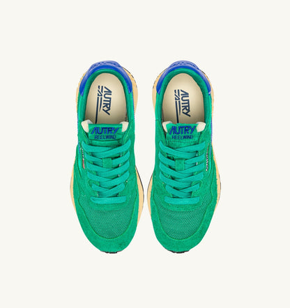 AUTRY Woman REELWIND LOW SNEAKERS IN EMERALD AND DAZZLING BLUE NYLON AND SUEDE
