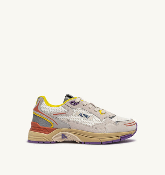 AUTRY Woman HYPERWAY SNEAKERS IN ARABESQUE AND WHITE MESH AND SUEDE