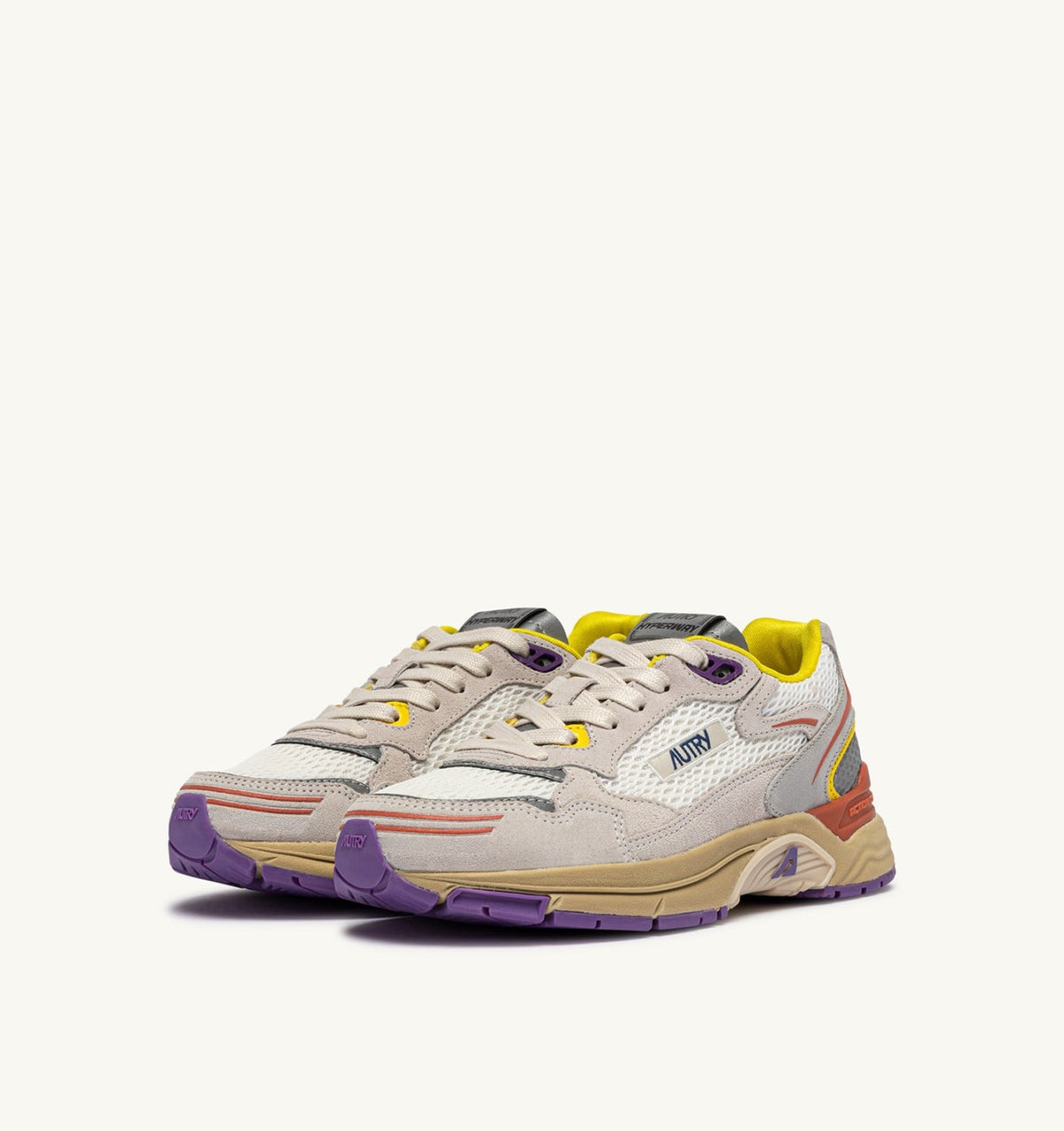 AUTRY Woman HYPERWAY SNEAKERS IN ARABESQUE AND WHITE MESH AND SUEDE