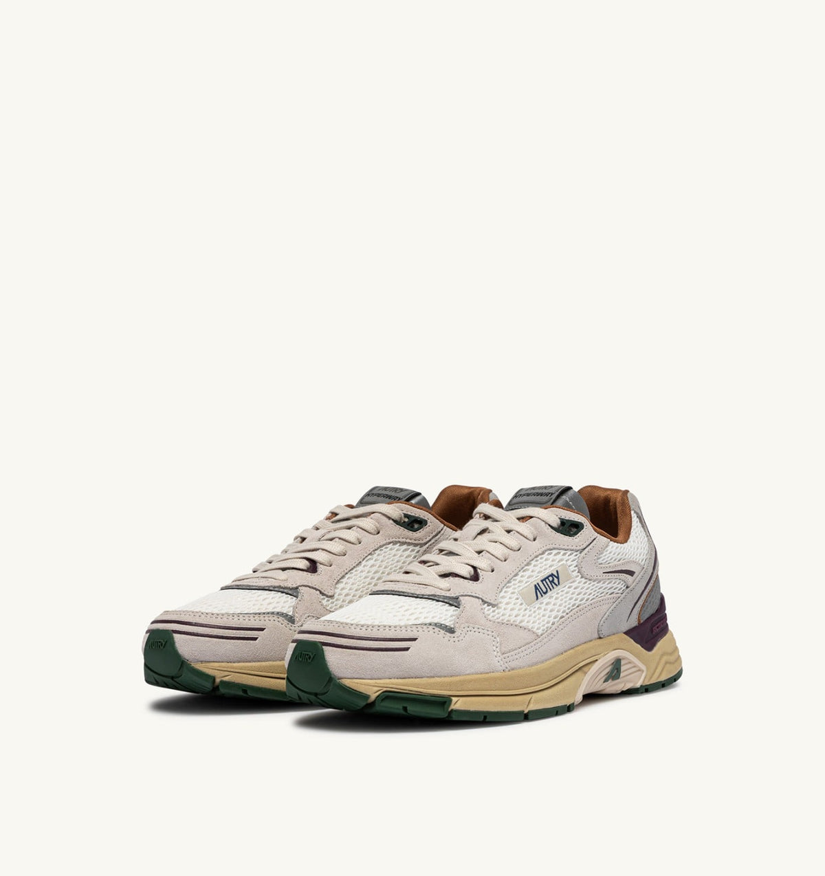 AUTRY Woman HYPERWAY SNEAKERS IN FIG AND WHITE MESH AND SUEDE