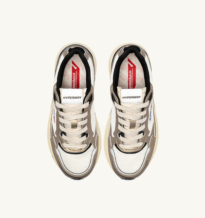 AUTRY Woman HYPERWAY SNEAKERS IN WHISPER WHITE, PLATINUM AND BLACK SYNTHETIC LEATHER AND MESH