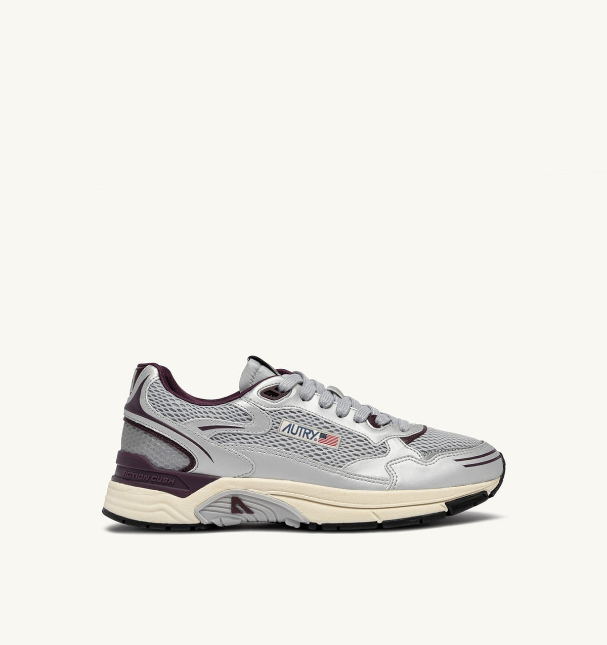 AUTRY Woman HYPERWAY SNEAKERS IN SILVER, HARBOR MIST AND FIG SYNTHETIC LEATHER AND MESH