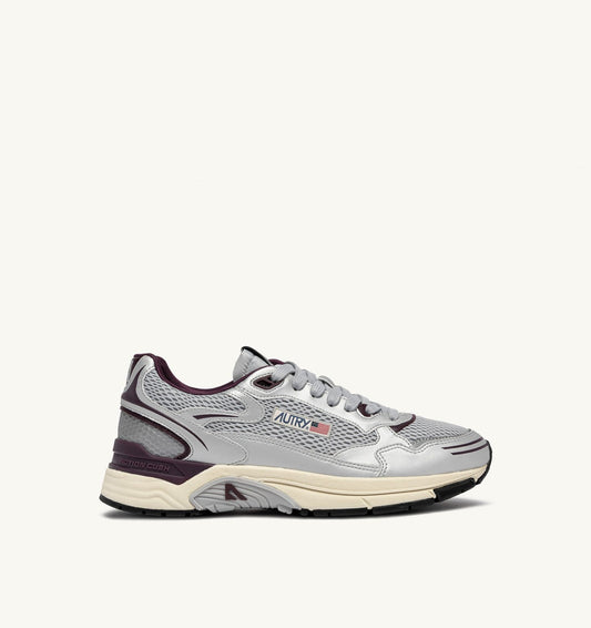 AUTRY Woman HYPERWAY SNEAKERS IN SILVER, HARBOR MIST AND FIG SYNTHETIC LEATHER AND MESH
