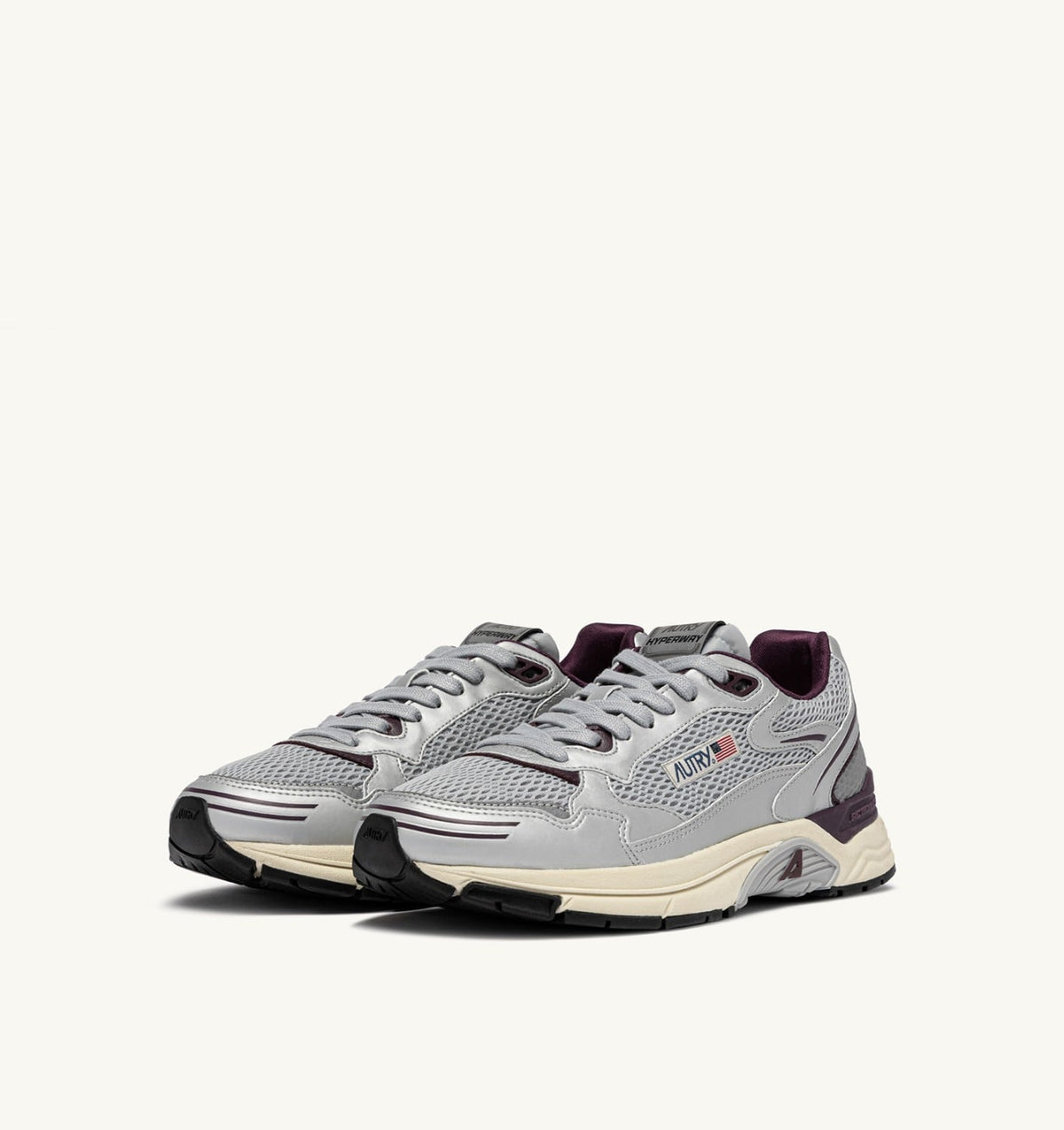 AUTRY Woman HYPERWAY SNEAKERS IN SILVER, HARBOR MIST AND FIG SYNTHETIC LEATHER AND MESH