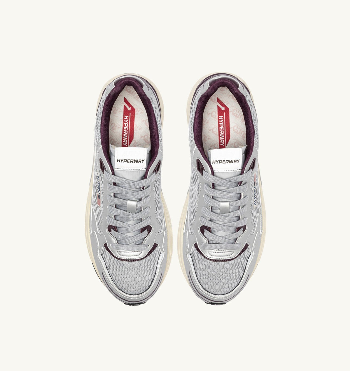 AUTRY Woman HYPERWAY SNEAKERS IN SILVER, HARBOR MIST AND FIG SYNTHETIC LEATHER AND MESH
