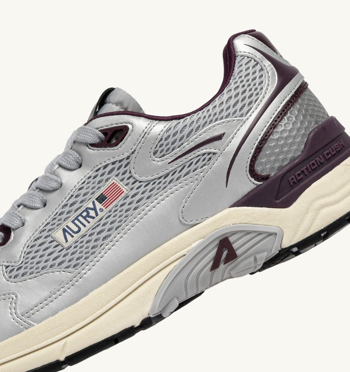AUTRY Woman HYPERWAY SNEAKERS IN SILVER, HARBOR MIST AND FIG SYNTHETIC LEATHER AND MESH