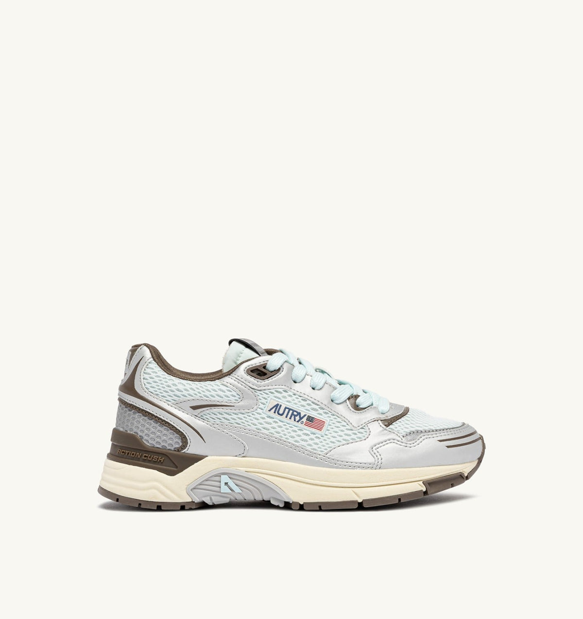 AUTRY Woman HYPERWAY SNEAKERS IN SILVER, SPA BLUE AND CHOCOLATE CHIP SYNTHETIC LEATHER AND MESH