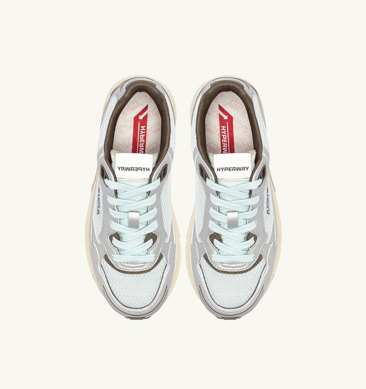 AUTRY Woman HYPERWAY SNEAKERS IN SILVER, SPA BLUE AND CHOCOLATE CHIP SYNTHETIC LEATHER AND MESH