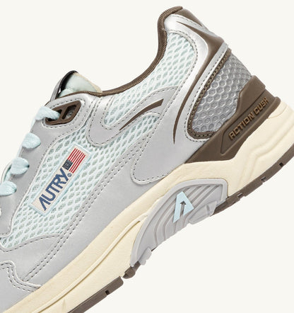AUTRY Woman HYPERWAY SNEAKERS IN SILVER, SPA BLUE AND CHOCOLATE CHIP SYNTHETIC LEATHER AND MESH