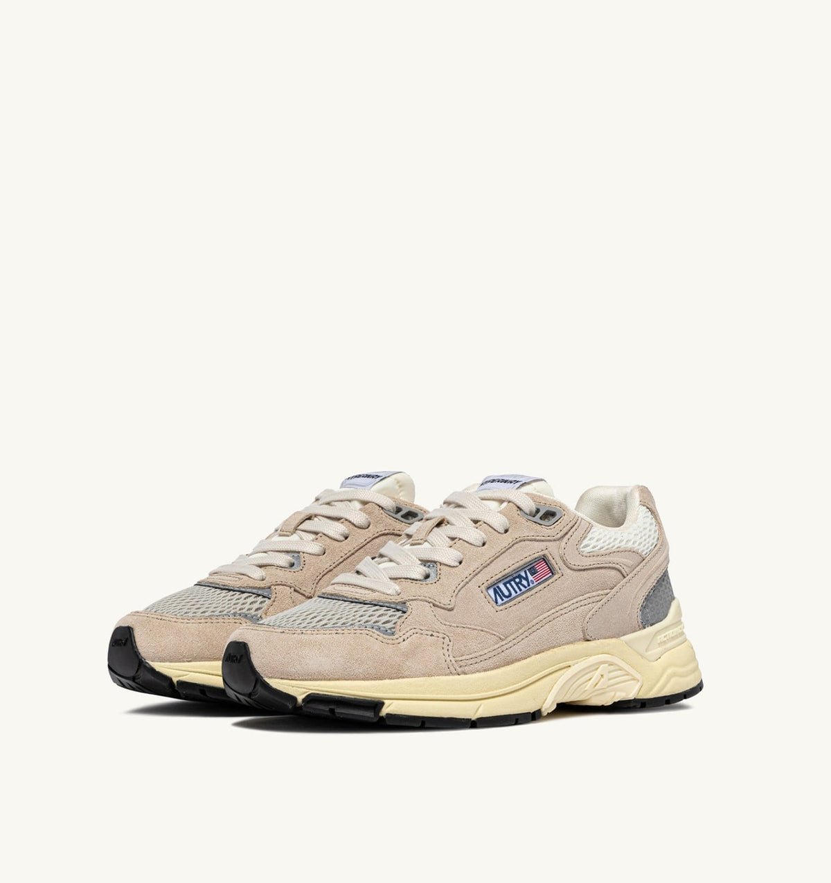 AUTRY Woman HYPERWAY SNEAKERS IN SAND BROWN AND SILVER-TONE SUEDE AND MESH