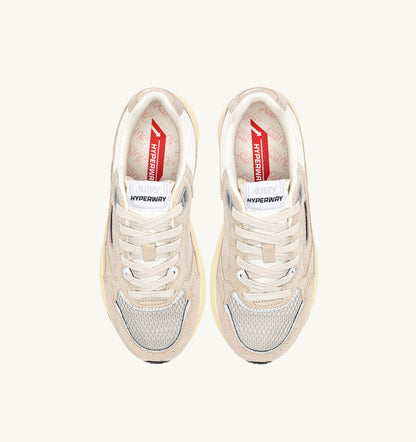 AUTRY Woman HYPERWAY SNEAKERS IN SAND BROWN AND SILVER-TONE SUEDE AND MESH