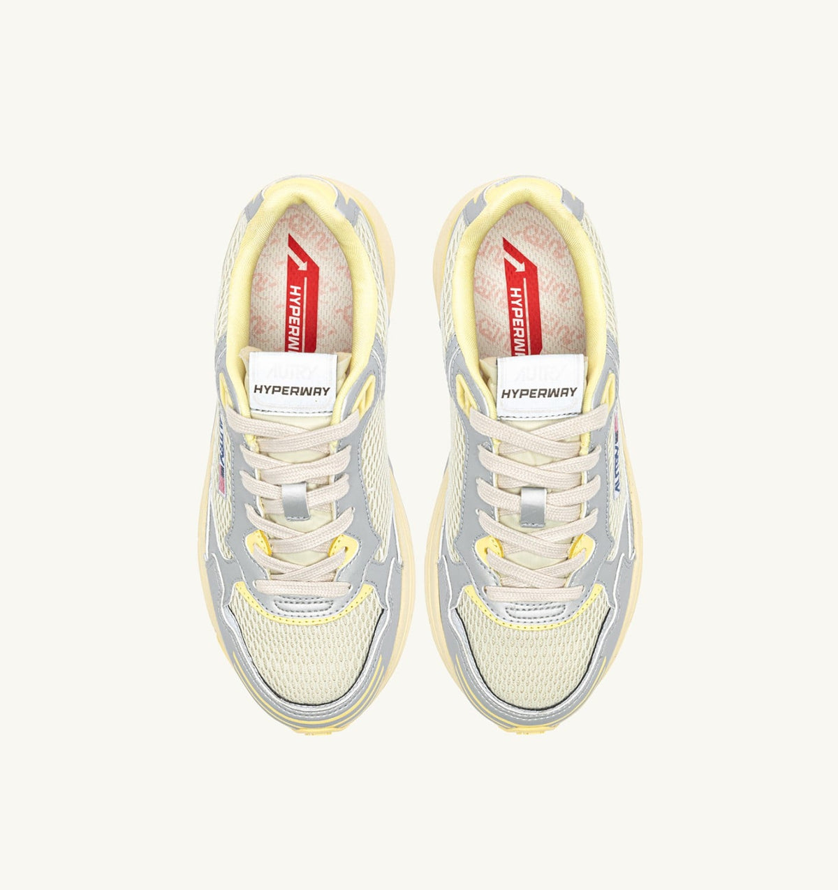AUTRY Woman HYPERWAY SNEAKERS IN SILVER ASPARAGUS AND LEMON MERINGUE SYNTHETIC LEATHER AND MESH