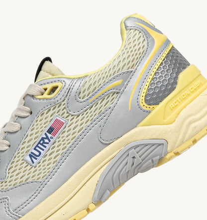 AUTRY Woman HYPERWAY SNEAKERS IN SILVER ASPARAGUS AND LEMON MERINGUE SYNTHETIC LEATHER AND MESH