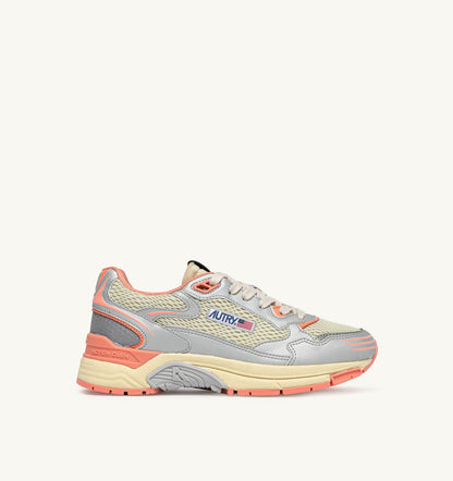 AUTRY Woman HYPERWAY SNEAKERS IN SILVER ASPARAGUS AND PEACH PINK SYNTHETIC LEATHER AND MESH