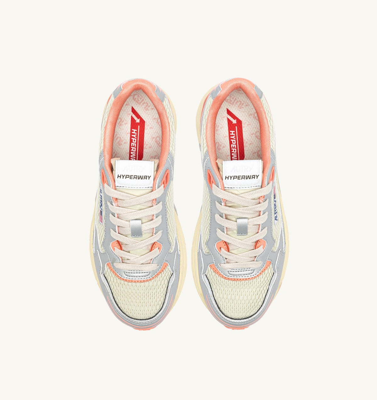 AUTRY Woman HYPERWAY SNEAKERS IN SILVER ASPARAGUS AND PEACH PINK SYNTHETIC LEATHER AND MESH