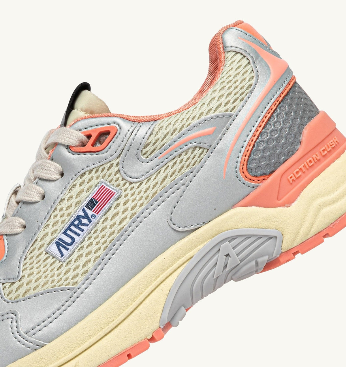 AUTRY Woman HYPERWAY SNEAKERS IN SILVER ASPARAGUS AND PEACH PINK SYNTHETIC LEATHER AND MESH