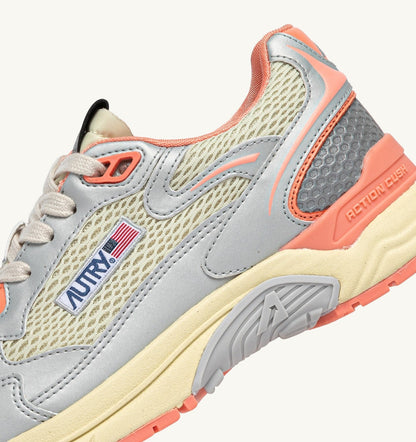 AUTRY Woman HYPERWAY SNEAKERS IN SILVER ASPARAGUS AND PEACH PINK SYNTHETIC LEATHER AND MESH