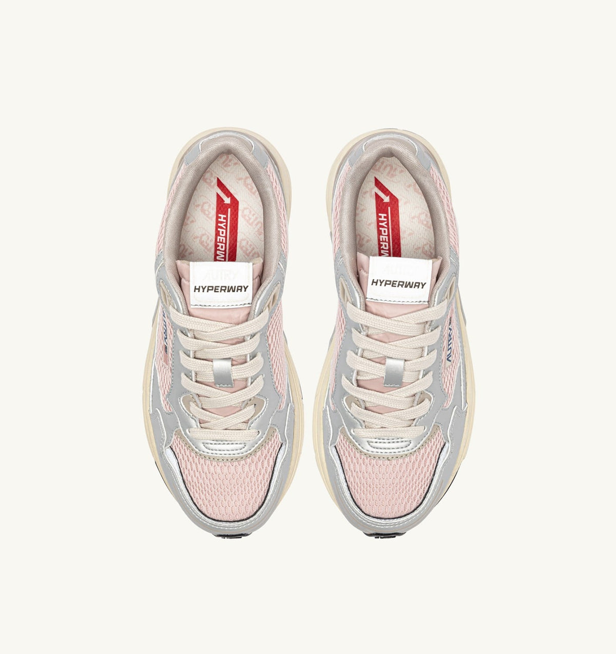 AUTRY Woman HYPERWAY SNEAKERS IN SILVER, POWDER AND FEATHER GRAY SYNTHETIC LEATHER AND MESH