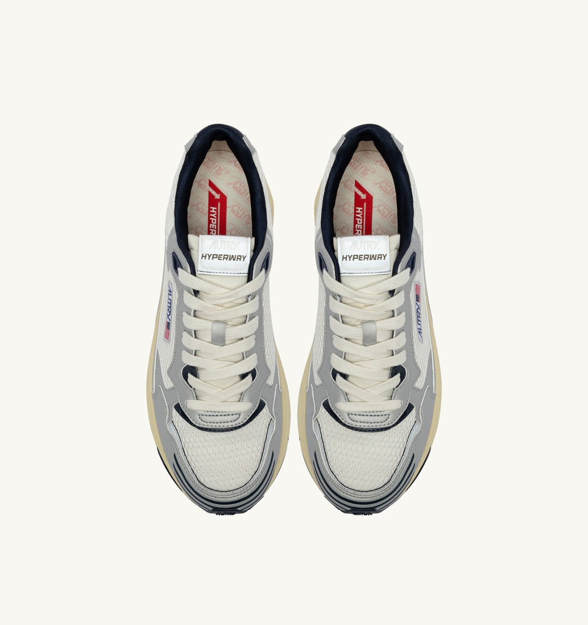 AUTRY Woman HYPERWAY SNEAKERS IN WHITE SILVER AND SPACE SYNTHETIC LEATHER AND MESH