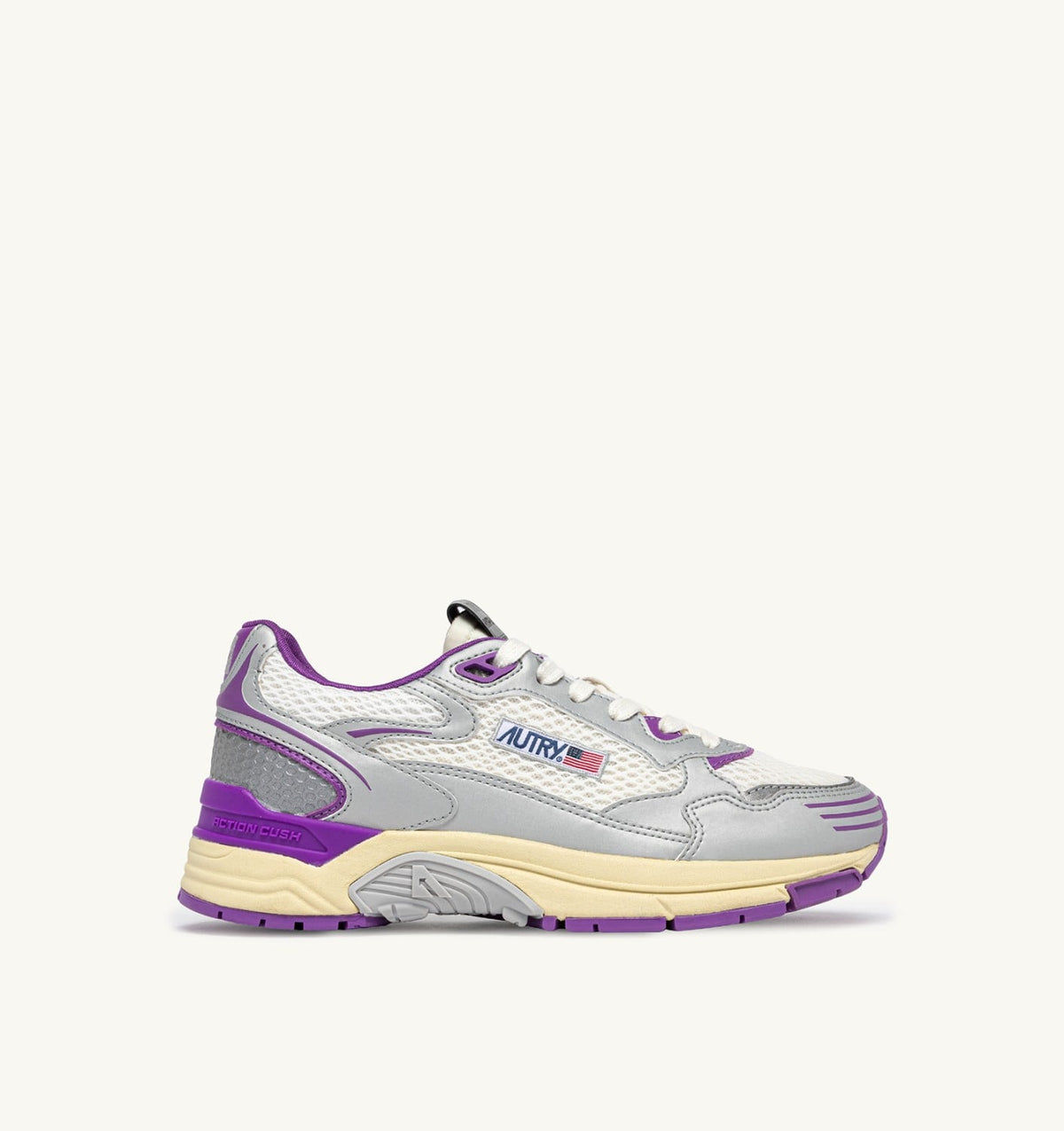AUTRY Woman HYPERWAY SNEAKERS IN WHITE SILVER AND DEWBERRY SYNTHETIC LEATHER AND MESH