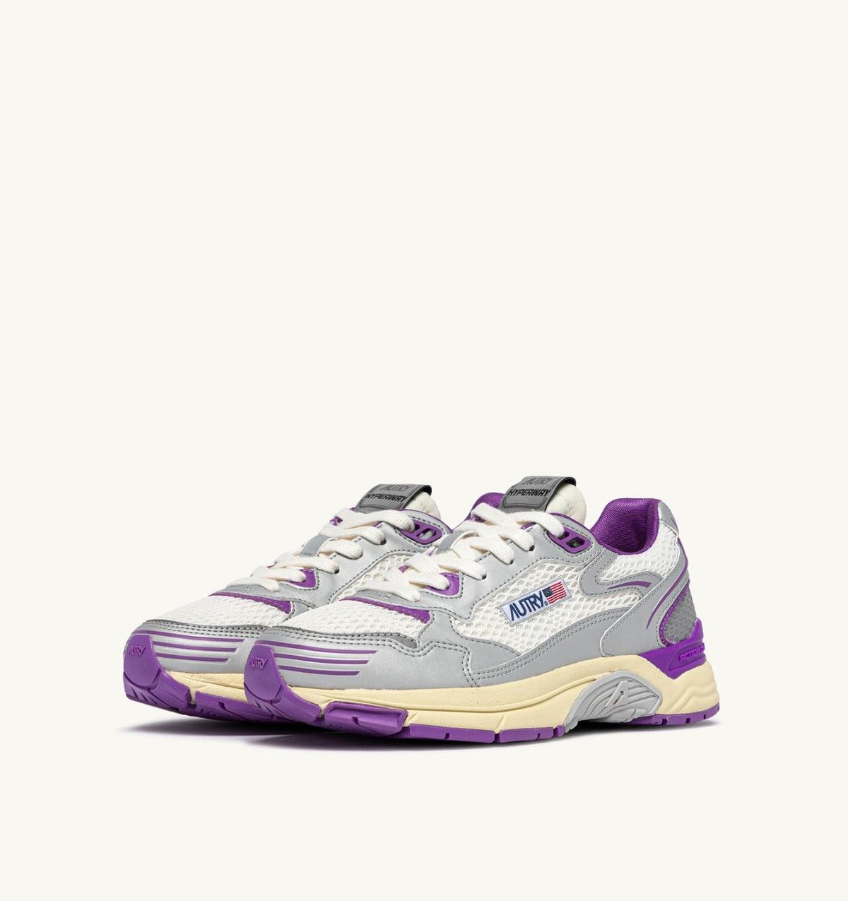 AUTRY Woman HYPERWAY SNEAKERS IN WHITE SILVER AND DEWBERRY SYNTHETIC LEATHER AND MESH