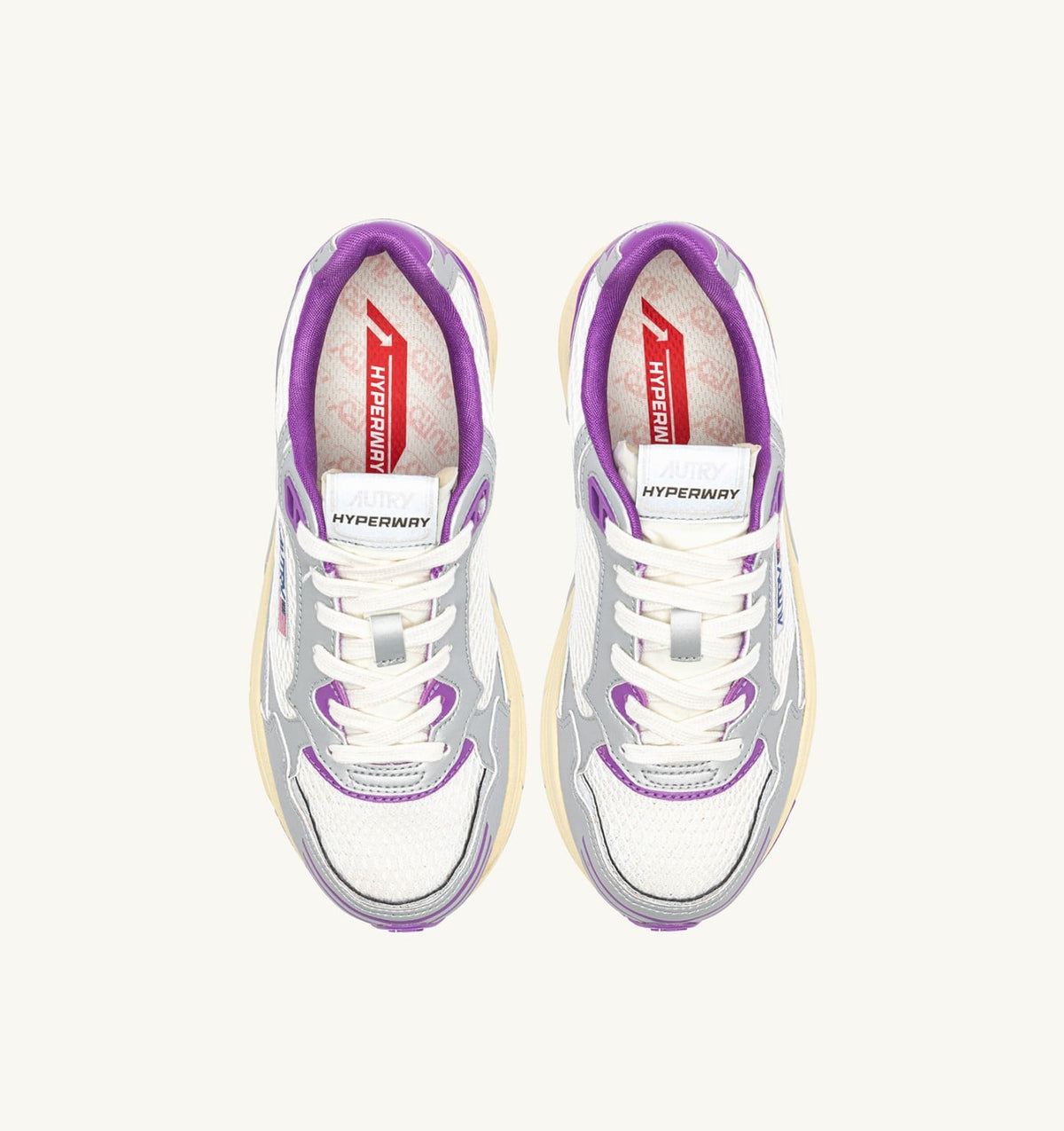 AUTRY Woman HYPERWAY SNEAKERS IN WHITE SILVER AND DEWBERRY SYNTHETIC LEATHER AND MESH