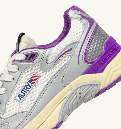 AUTRY Woman HYPERWAY SNEAKERS IN WHITE SILVER AND DEWBERRY SYNTHETIC LEATHER AND MESH