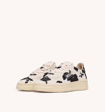 AUTRY Woman MEDALIST EASEKNIT LOW SNEAKERS IN 'COW PRINT' IVORY WHITE AND BLACK KNIT