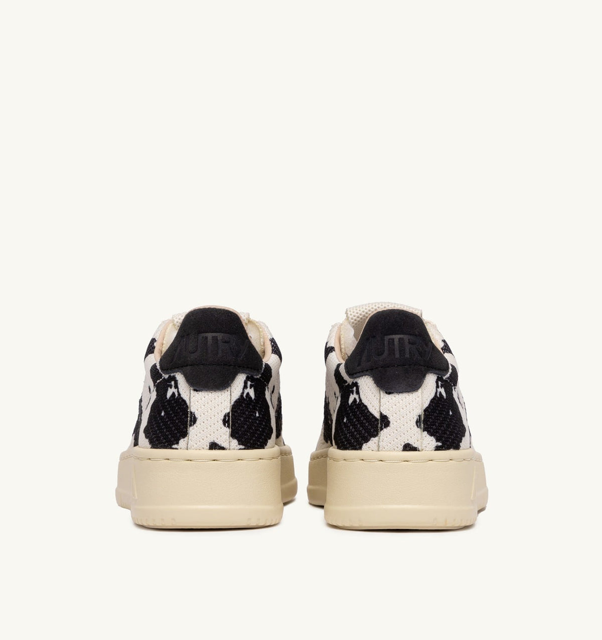 AUTRY Woman MEDALIST EASEKNIT LOW SNEAKERS IN 'COW PRINT' IVORY WHITE AND BLACK KNIT