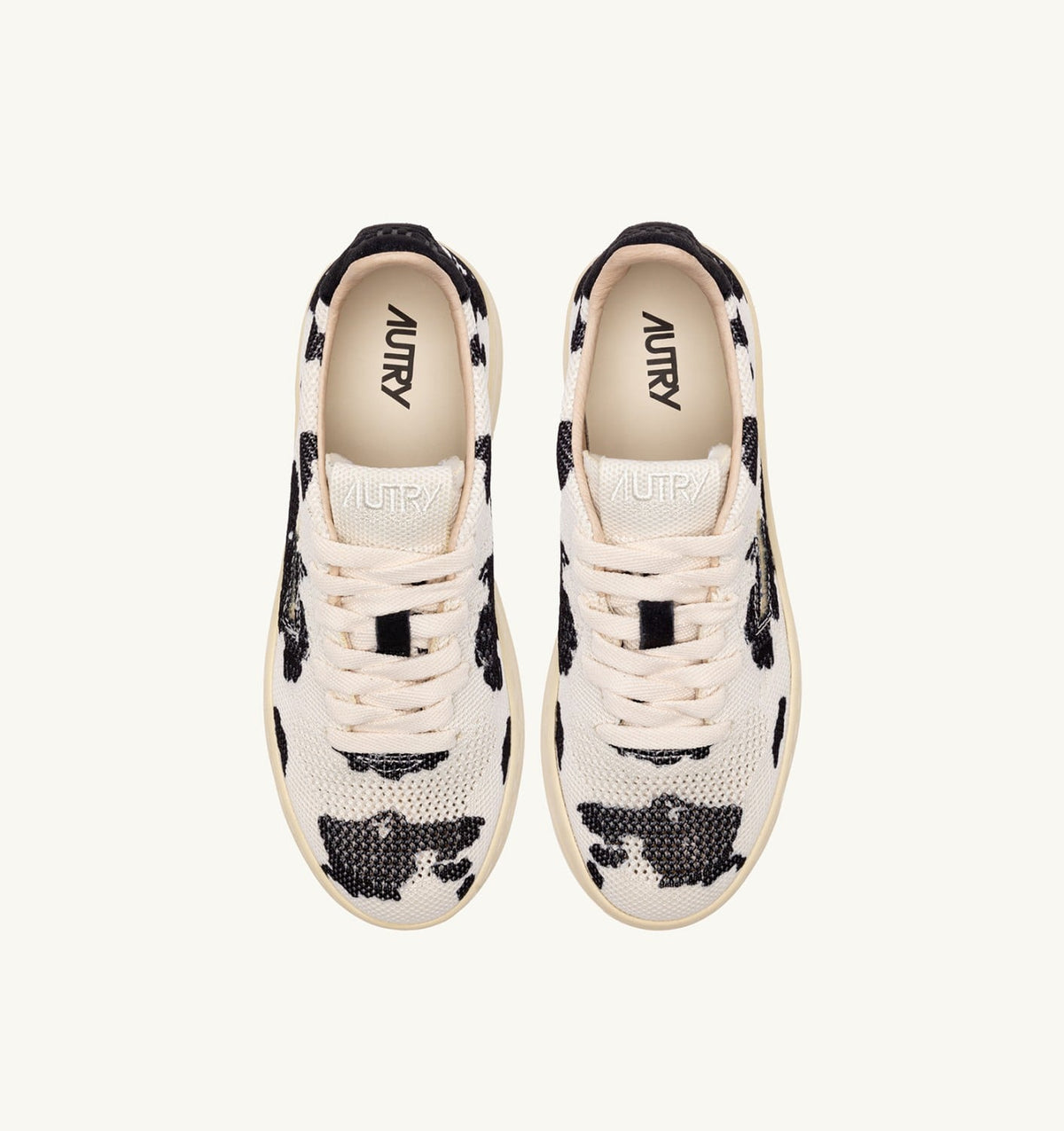AUTRY Woman MEDALIST EASEKNIT LOW SNEAKERS IN 'COW PRINT' IVORY WHITE AND BLACK KNIT