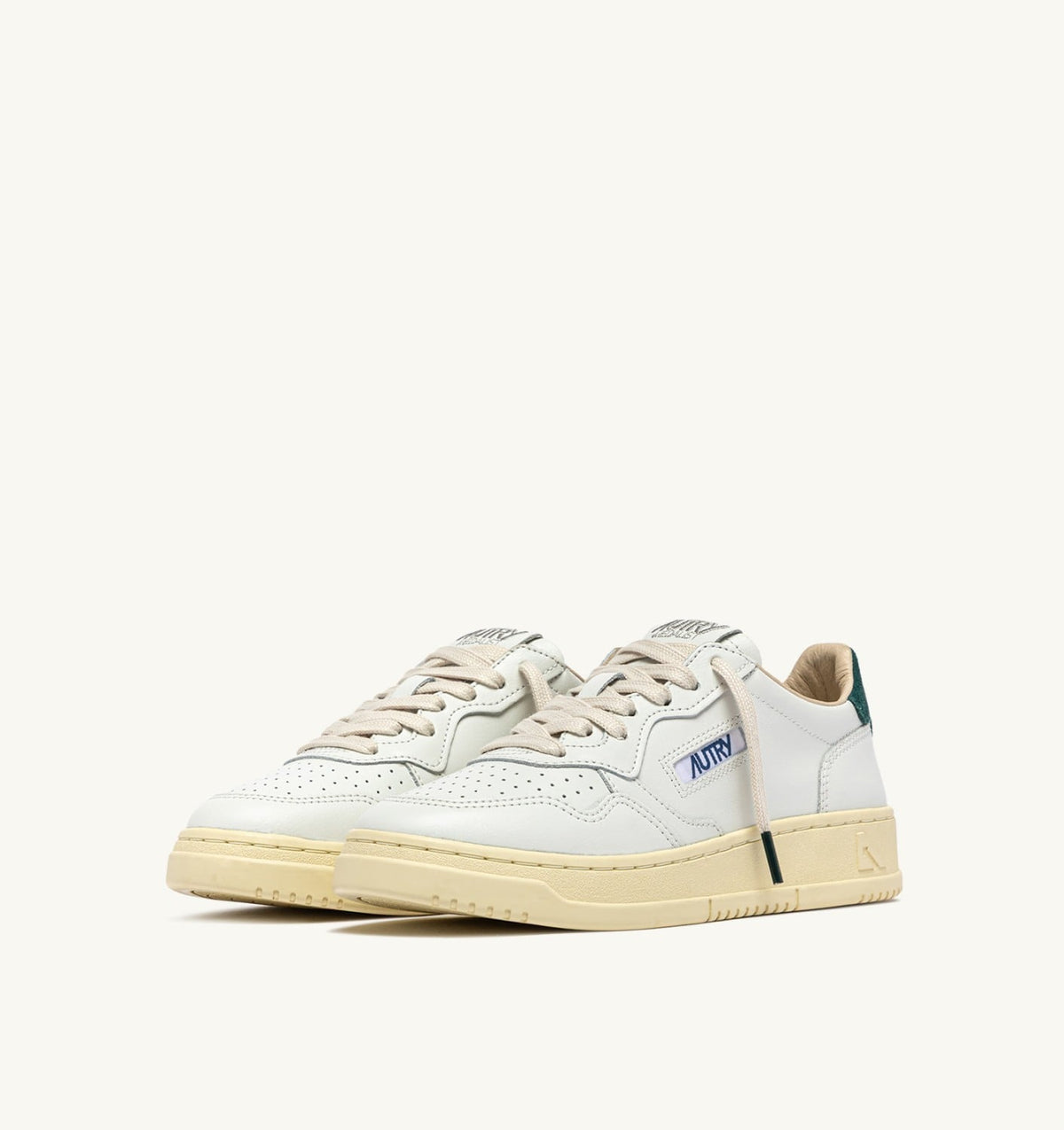 AUTRY Man MEDALIST LOW SNEAKERS IN WHITE LEATHER AND DARK SEA SUEDE