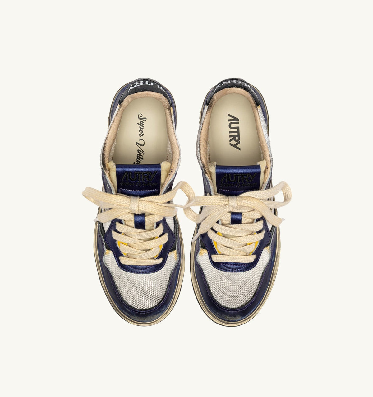 AUTRY Man MEDALIST LOW SUPER VINTAGE SNEAKERS IN WHITE AND TANZANITE LEATHER AND DRAGON MESH