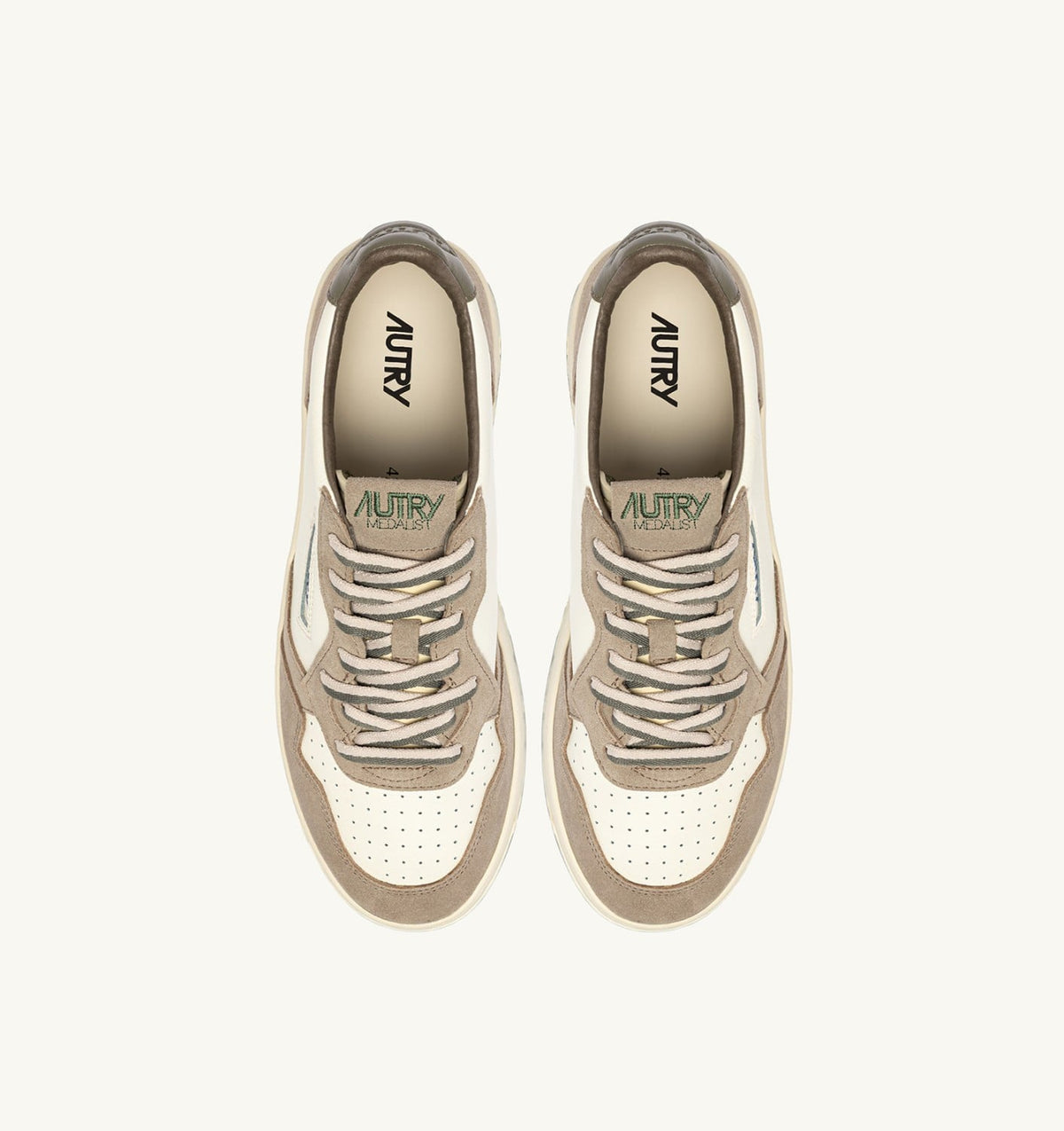AUTRY Man MEDALIST LOW SNEAKERS IN COVERT GREEN AND LICORICE LEATHER AND SUEDE