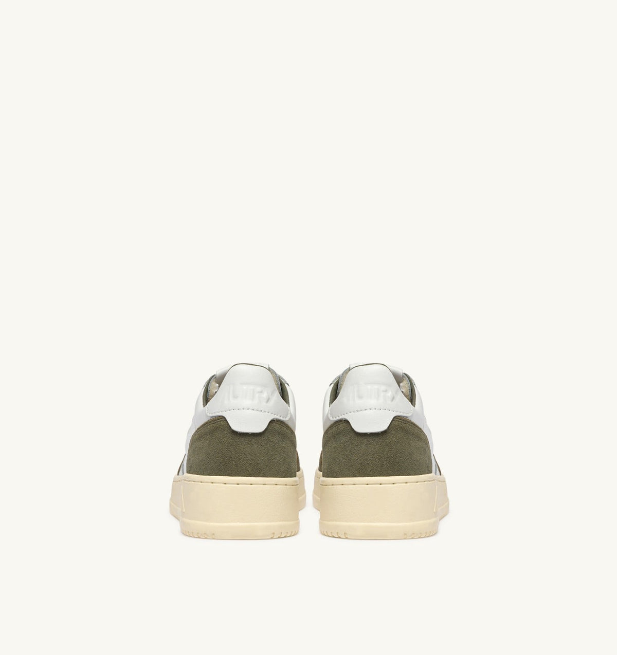 AUTRY Man MEDALIST LOW SNEAKERS IN WHITE LEATHER AND SMOKED GREEN SUEDE
