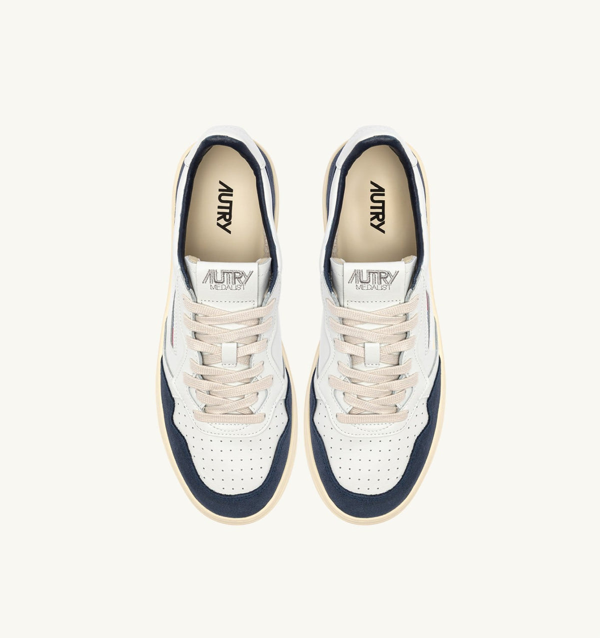 AUTRY Man MEDALIST LOW SNEAKERS IN WHITE LEATHER AND DENIM SUEDE