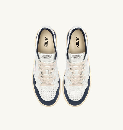 AUTRY Man MEDALIST LOW SNEAKERS IN WHITE LEATHER AND DENIM SUEDE