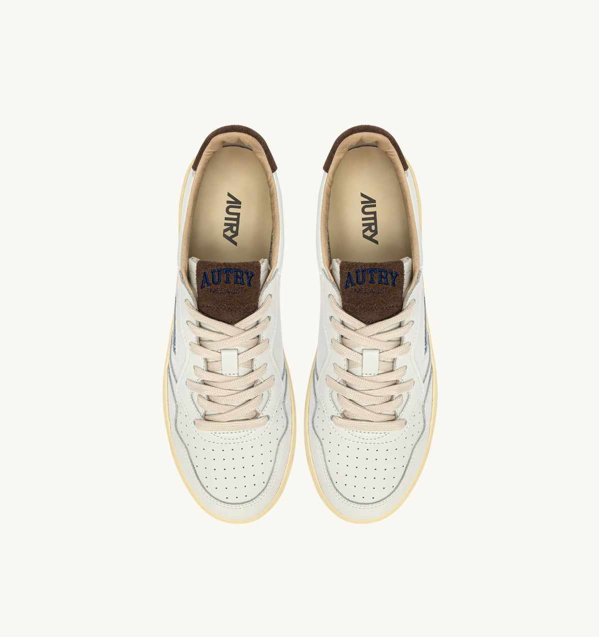 AUTRY Man MEDALIST LOW SNEAKERS IN WHITE LEATHER AND CHOCOLATE CHIP SUEDE