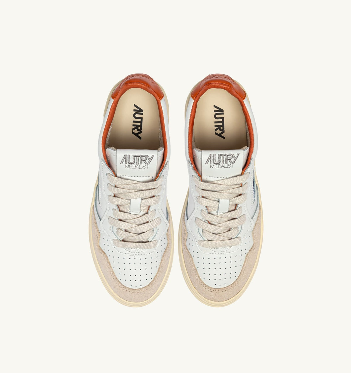 AUTRY Man MEDALIST LOW SNEAKERS IN LEATHER AND SUEDE COLOR WHITE AND HAWAIIAN SUNSET WITH LETTERING