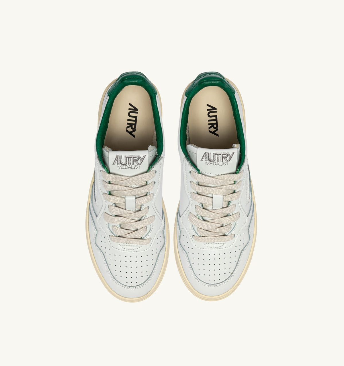 AUTRY Man MEDALIST LOW SNEAKERS IN LEATHER COLOR WHITE AND GREEN JACKET WITH LETTERING