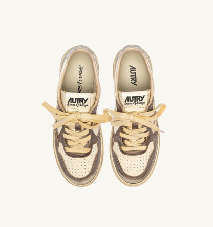 AUTRY Man MEDALIST LOW SUPER VINTAGE SNEAKERS IN CHOCOLATE AND SILVER LEATHER