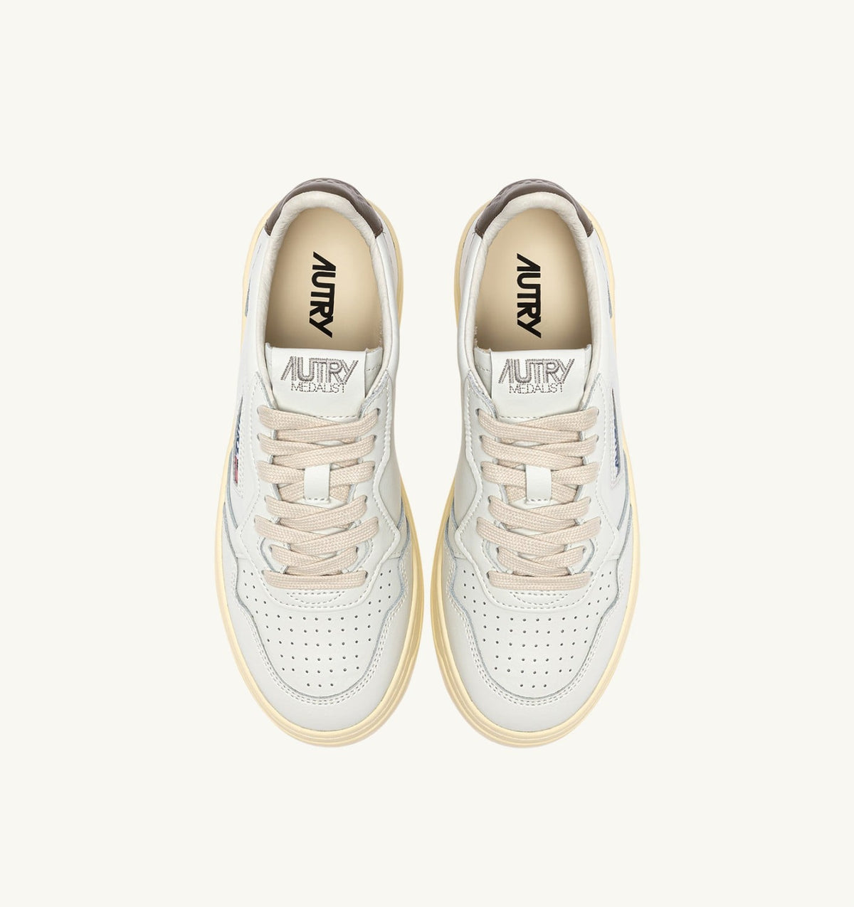 AUTRY Man MEDALIST LOW SNEAKERS IN WHITE AND CHOCOLATE LEATHER