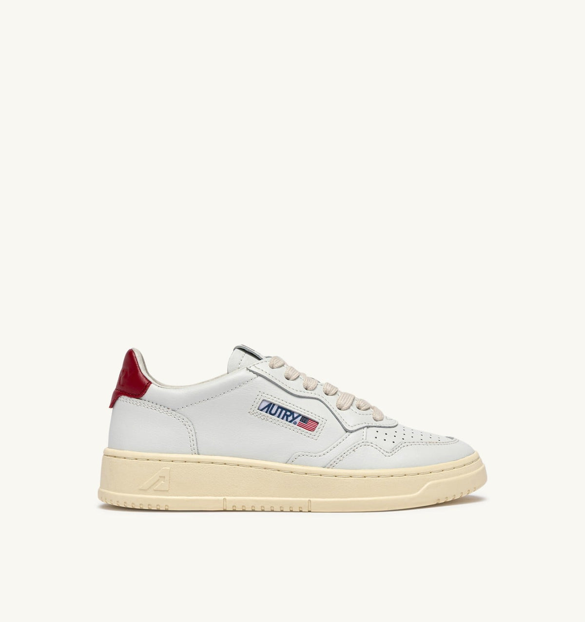 AUTRY Man MEDALIST LOW SNEAKERS IN WHITE AND DEEP CLARET LEATHER