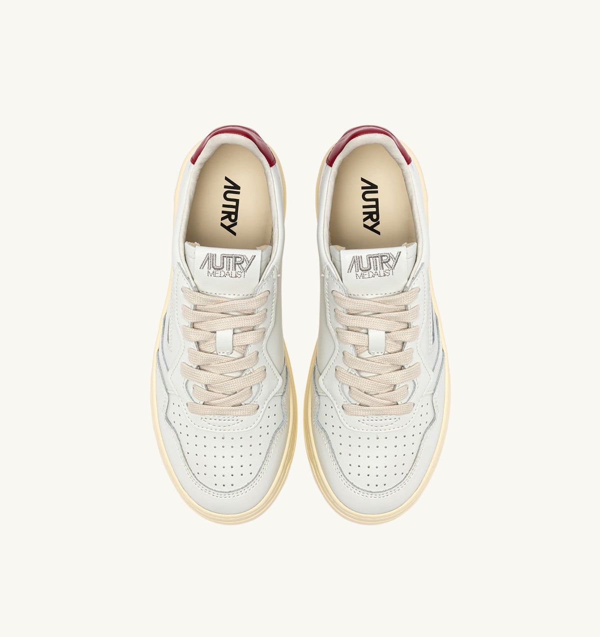 AUTRY Man MEDALIST LOW SNEAKERS IN WHITE AND DEEP CLARET LEATHER