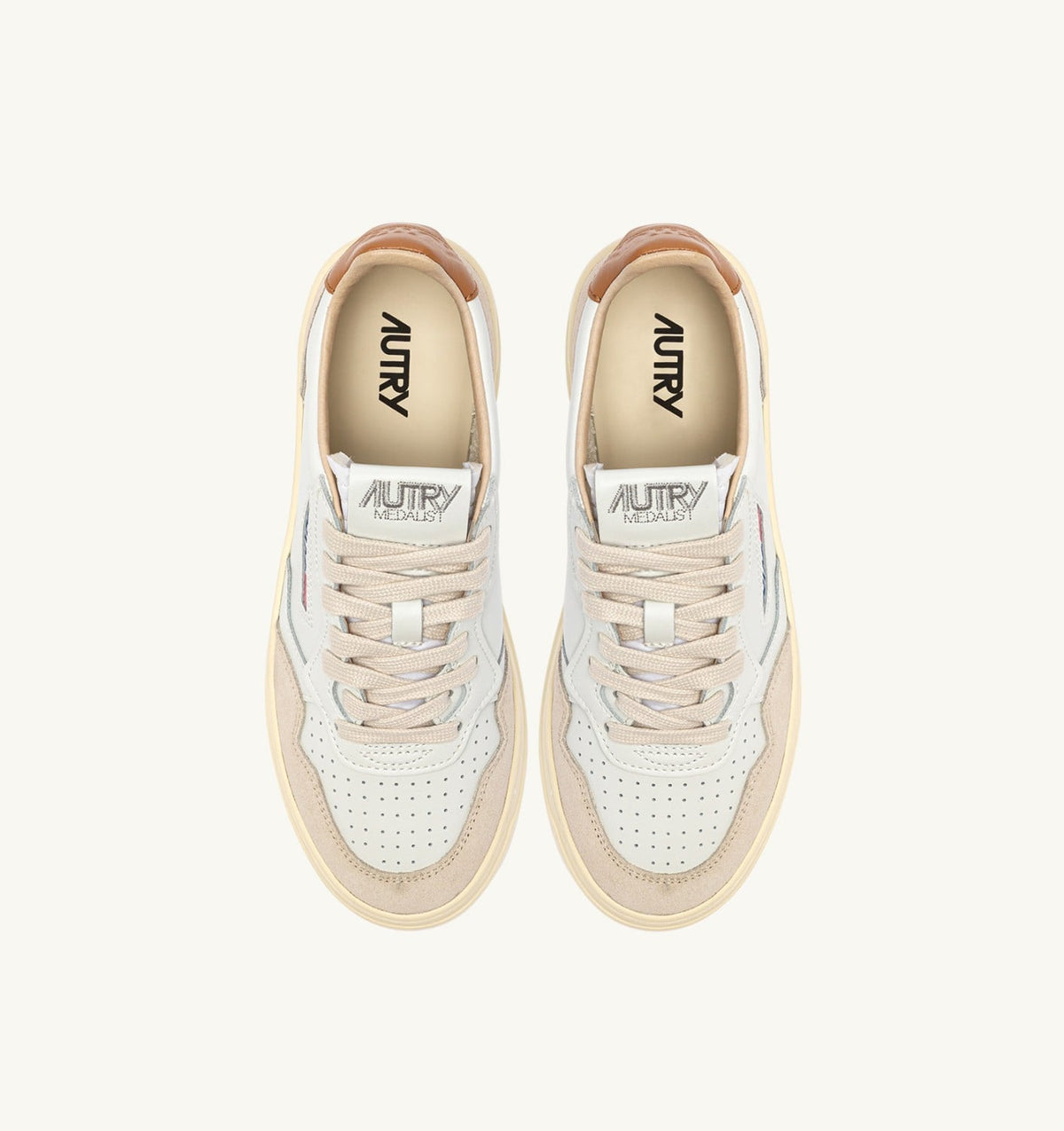 AUTRY Man MEDALIST LOW SNEAKERS IN WHITE LEATHER AND LION SUEDE